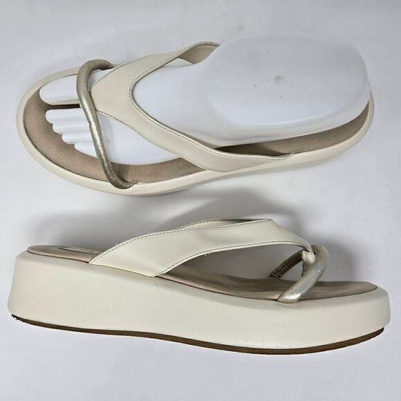 ITALEAU ZABRI CREAM GOLD LEATHER PLATFORM FLIP FLOP SANDALS WOMENS SIZE 9 US - Picture 1 of 7